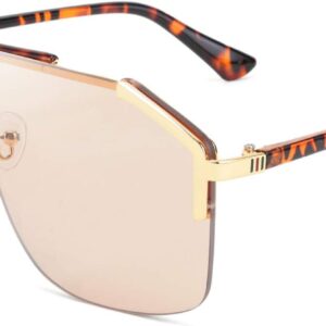 FEISEDY Classic Siamese One Piece Oversized Sunglasses Nice Rimless Stylish Retro Design for Women Men B2634