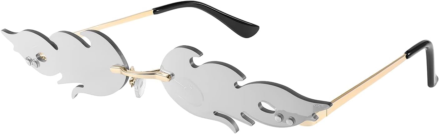 FEISEDY Fire Flame Sunglasses for Women Mirror Rimless Fire Shaped Novelty Sunglasses B2839