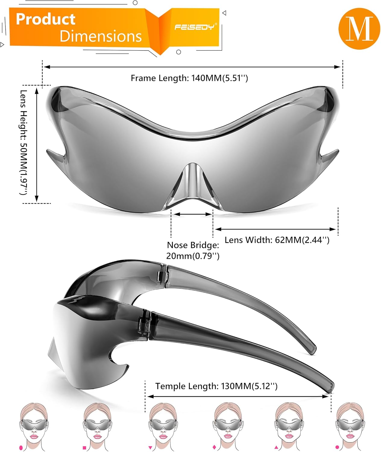 FEISEDY Futuristic Sunglasses, Fashion Alien Y2K Wrap Around for Women Men B4135 - Image 5