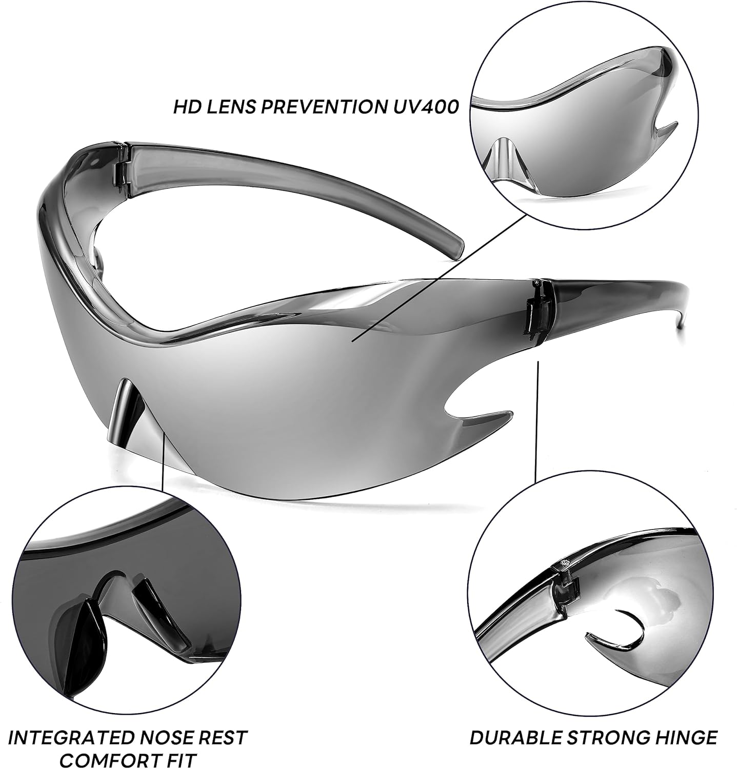 FEISEDY Futuristic Sunglasses, Fashion Alien Y2K Wrap Around for Women Men B4135 - Image 4