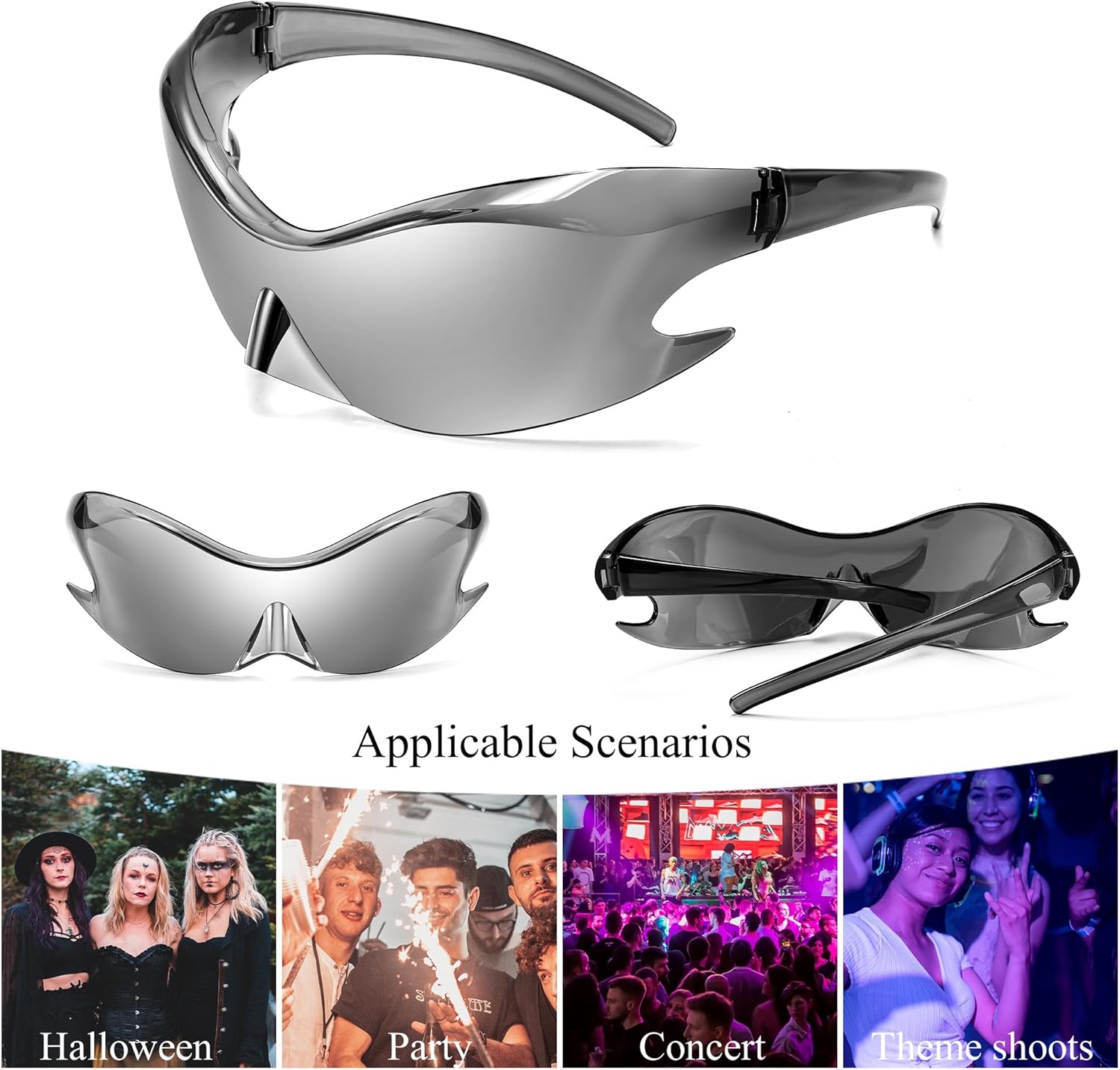 FEISEDY Futuristic Sunglasses, Fashion Alien Y2K Wrap Around for Women Men B4135 - Image 6