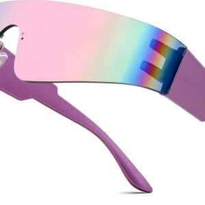 FEISEDY Futuristic Visor Punk Sunglasses Rimless One Piece Goggles Miorred Shades Women Men B2927