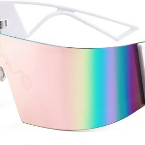 FEISEDY Oversized Flat Top Futuristic Wrap Sunglasses One Piece Goggles for Women Men Fashion Shades B4054