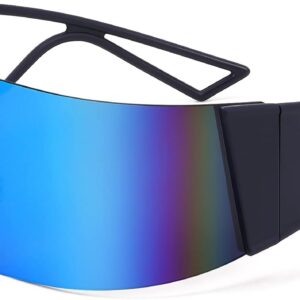 FEISEDY Oversized Flat Top Futuristic Wrap Sunglasses One Piece Goggles for Women Men Fashion Shades B4054