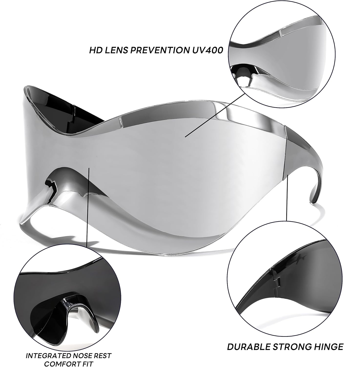 FEISEDY Oversized Shield Futuristic Sunglasses for Women Men Alien Fashion Y2K Wrap Around Visor Sun Glasses Shades B9101 - Image 4