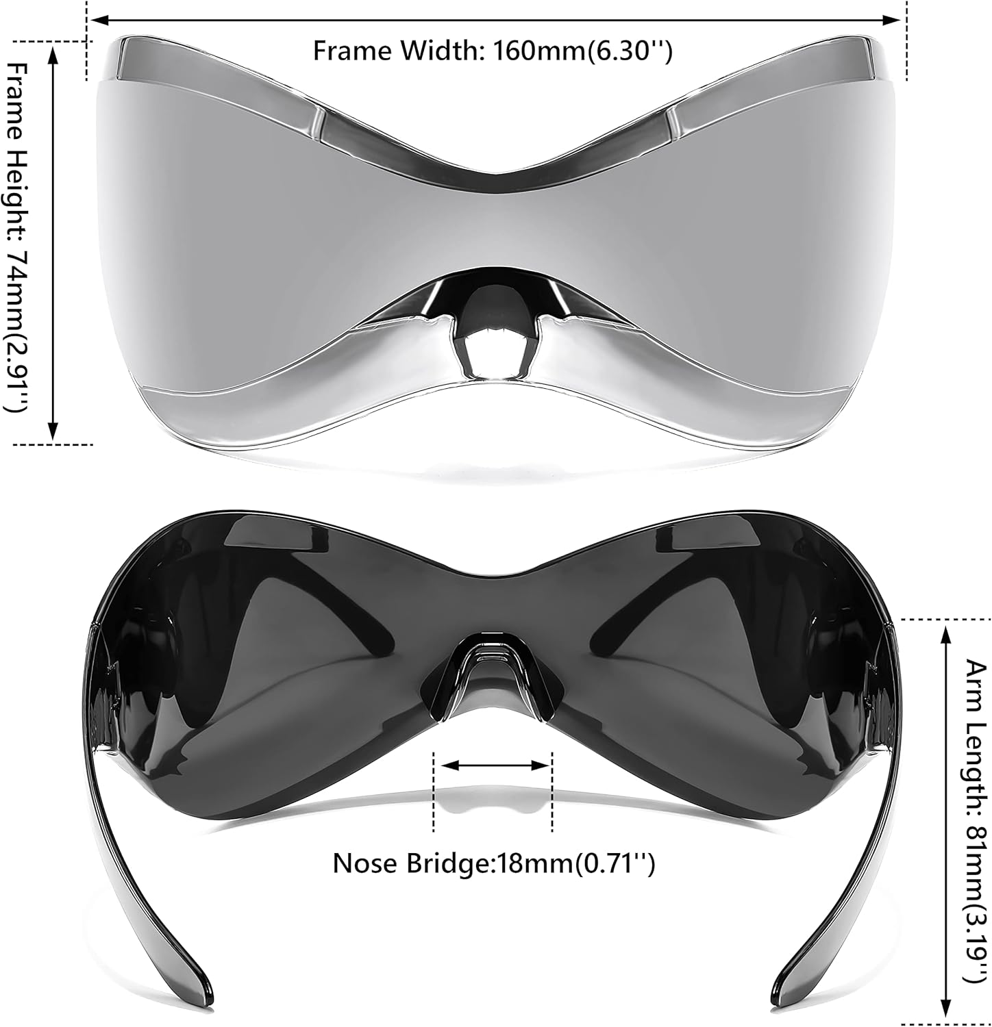 FEISEDY Oversized Shield Futuristic Sunglasses for Women Men Alien Fashion Y2K Wrap Around Visor Sun Glasses Shades B9101 - Image 3