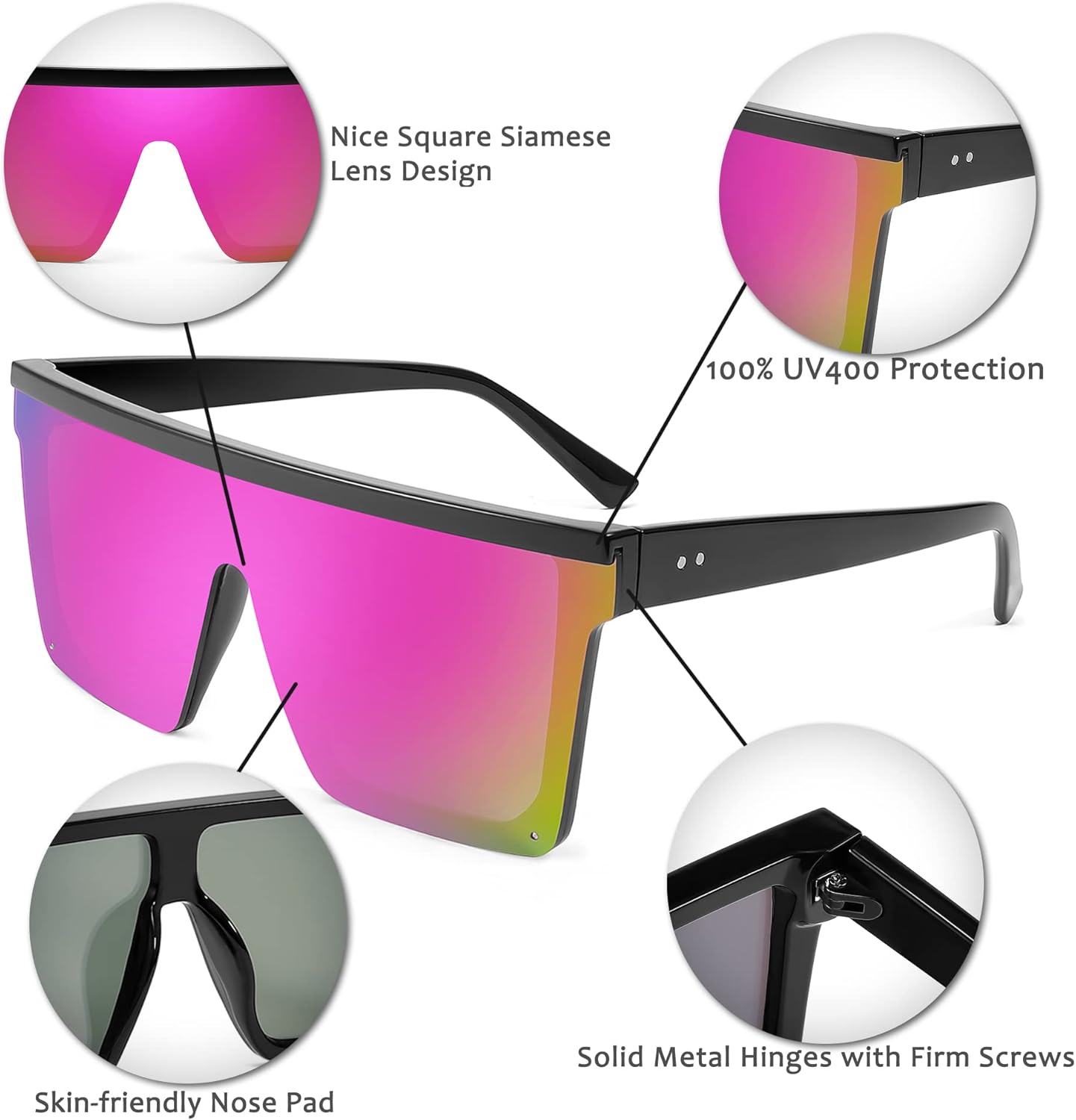 FEISEDY Oversized Sunglasses Mens Womens Flat Top Square Trendy Visor Shades UV400 B2470 - Image 5