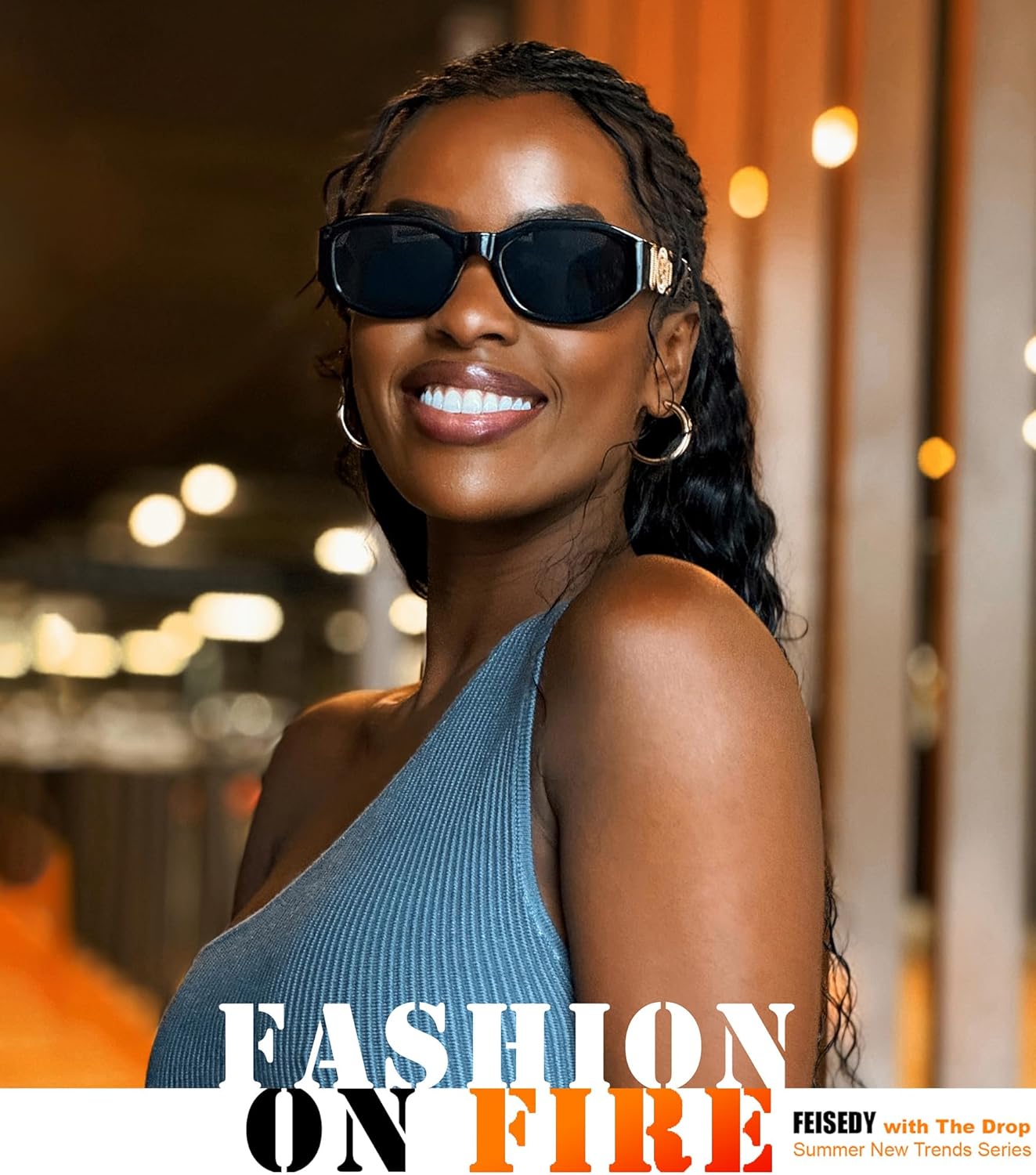 FEISEDY Retro Trendy Rectangle Sunglasses Women Men Vintage 90s Small Narrow Square Sunglasses B2322 - Image 2