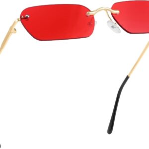 FEISEDY Rimless Sunglasses Y2K Retro Small Narrow Clear Eyewear Vintage Rectangle Sunglasses for Women Men B2643