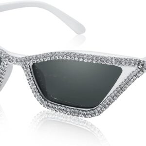 FEISEDY Small Cat Eye Sunglasses for Women Vintage Square Sparkling Crystal Trendy Retro Cateye Sunglasses B2317