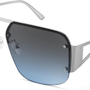 FEISEDY Trendy Aviator Sunglasses for Women Men Retro Metal Rimless Frame Square Shades B2985