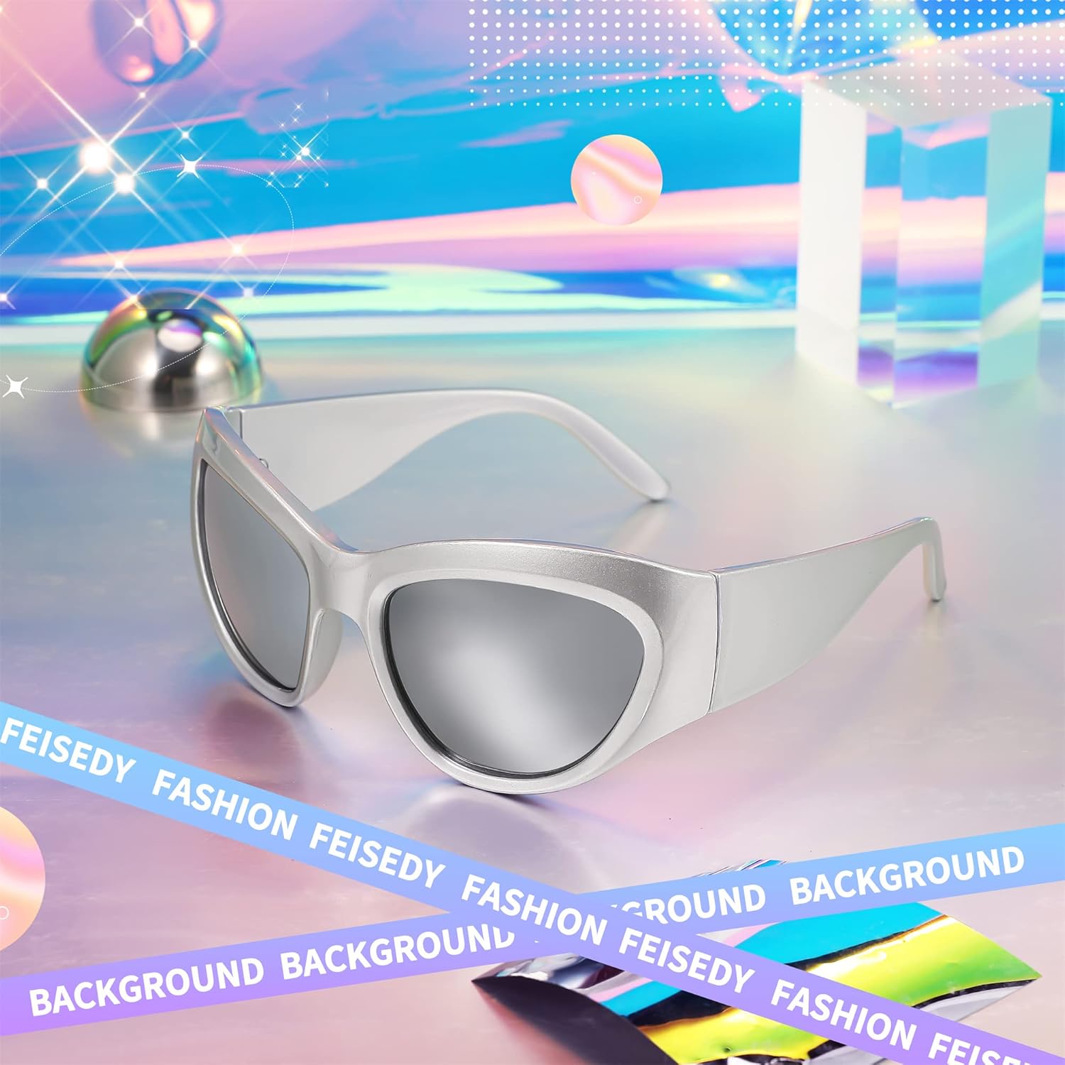 FEISEDY Trendy Y2k Sunglasses Women Men Oversized Shield Sunglasses Fashion Wrap Around Futuristic Glasses B2359 - Image 8