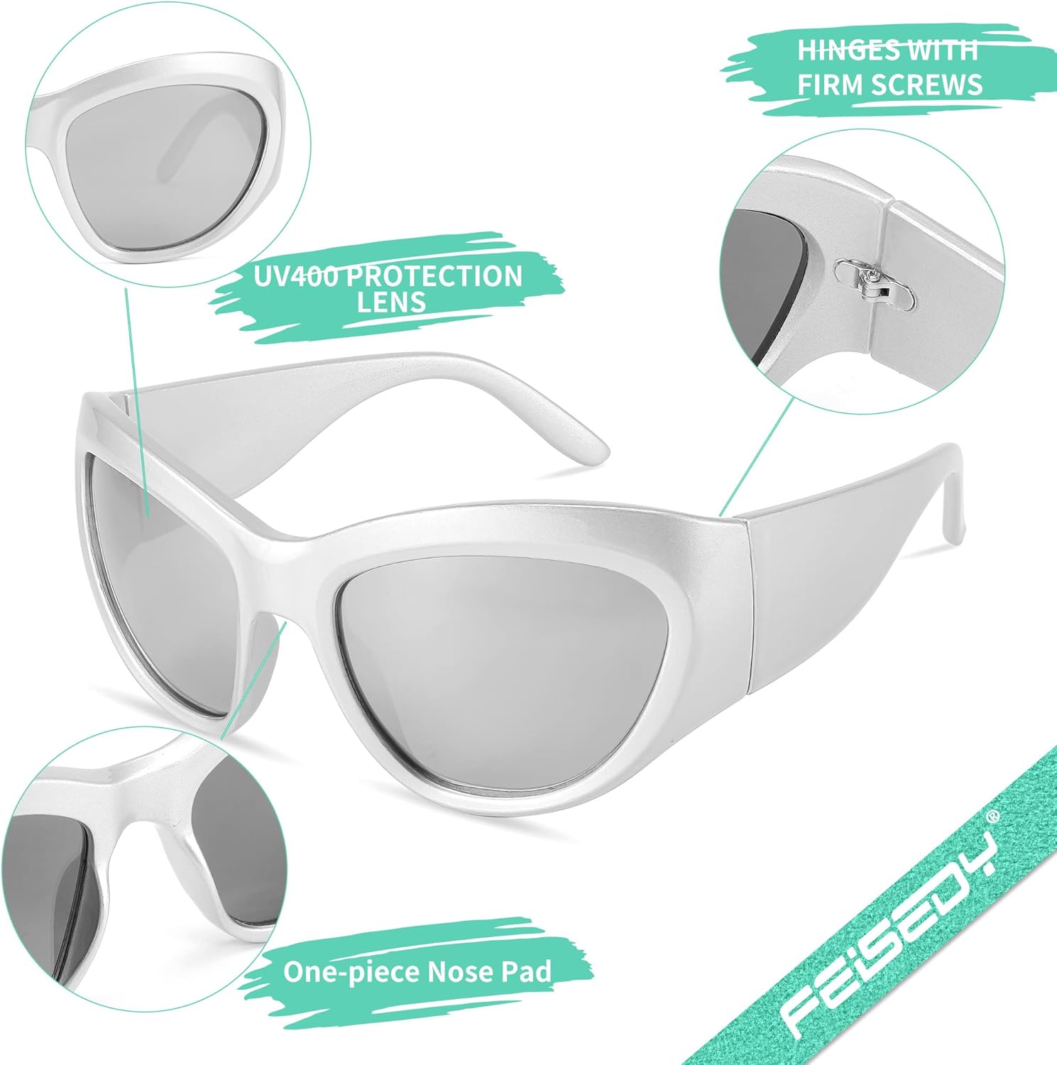 FEISEDY Trendy Y2k Sunglasses Women Men Oversized Shield Sunglasses Fashion Wrap Around Futuristic Glasses B2359 - Image 6