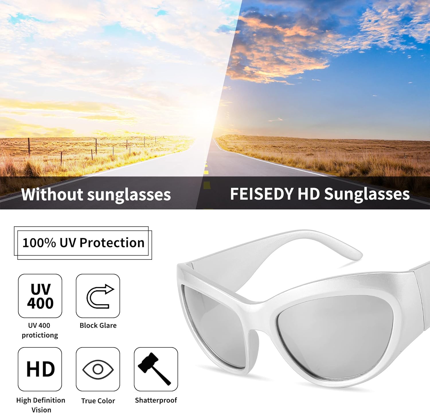 FEISEDY Trendy Y2k Sunglasses Women Men Oversized Shield Sunglasses Fashion Wrap Around Futuristic Glasses B2359 - Image 5