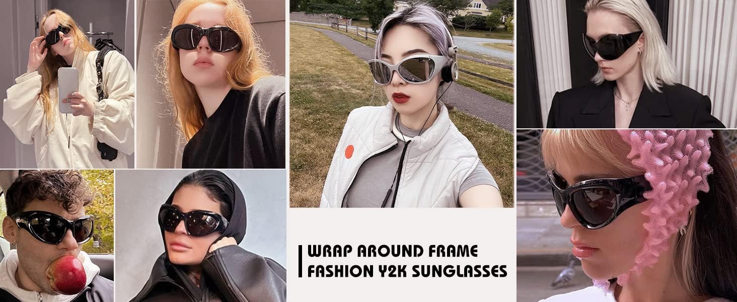 FEISEDY Trendy Y2k Sunglasses Women Men Oversized Shield Sunglasses Fashion Wrap Around Futuristic Glasses B2359 - Image 3