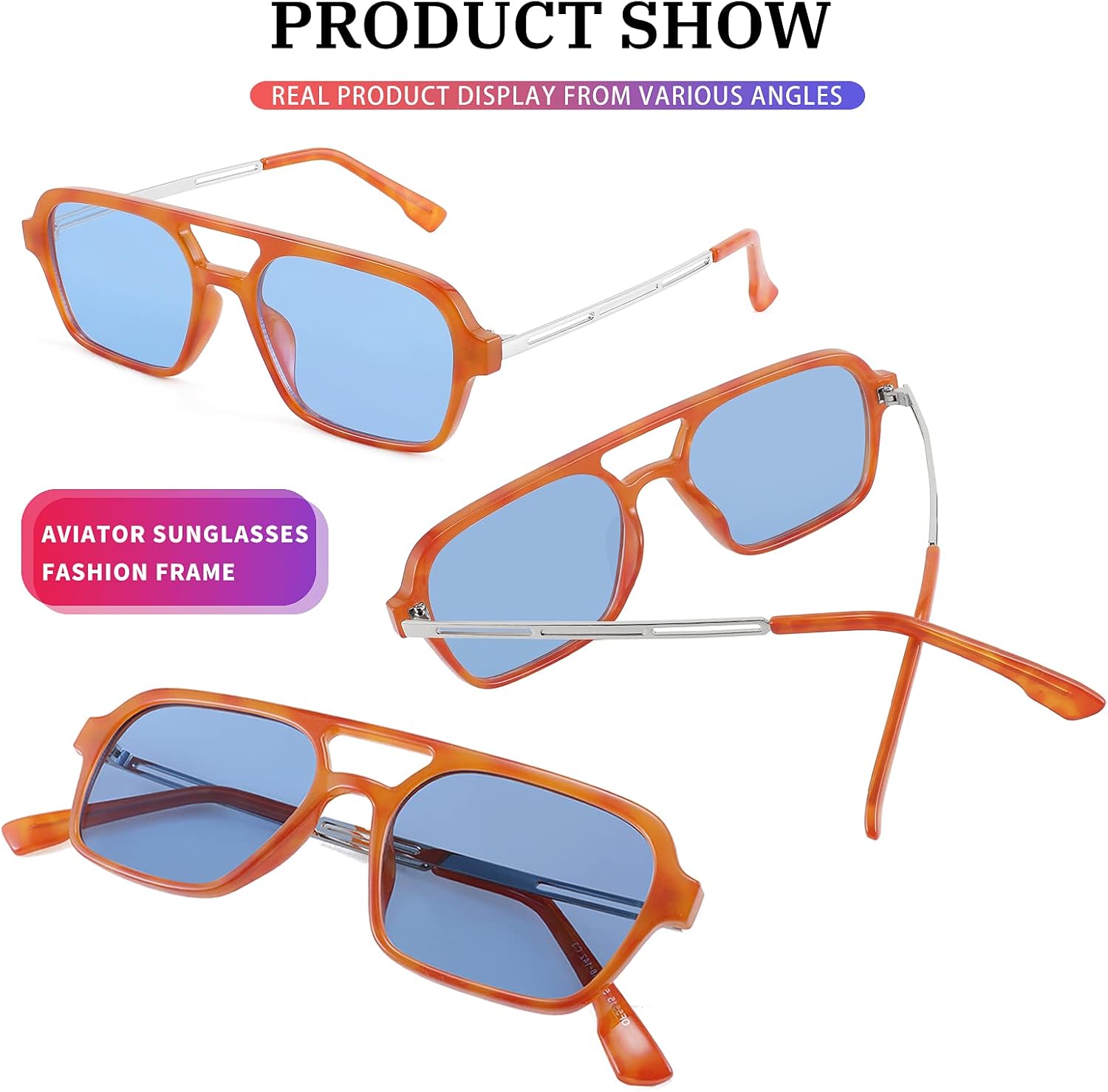 FEISEDY Vintage Square 70s Flat Aviator Sunglasses Women Men Metal Design Shades B2752 - Image 5