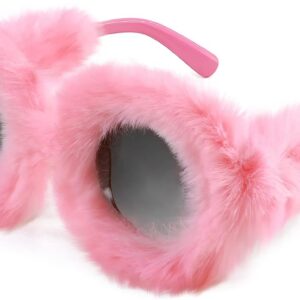 FEISEDY Women Plush Fuzzy Round Sunglasses Punk Soft Velvet Shades Ladies Handmade Party Cosplay Eyewear B2889