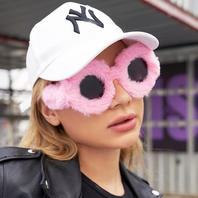 FEISEDY Women Plush Fuzzy Round Sunglasses Punk Soft Velvet Shades Ladies Handmade Party Cosplay Eyewear B2889 - Image 4