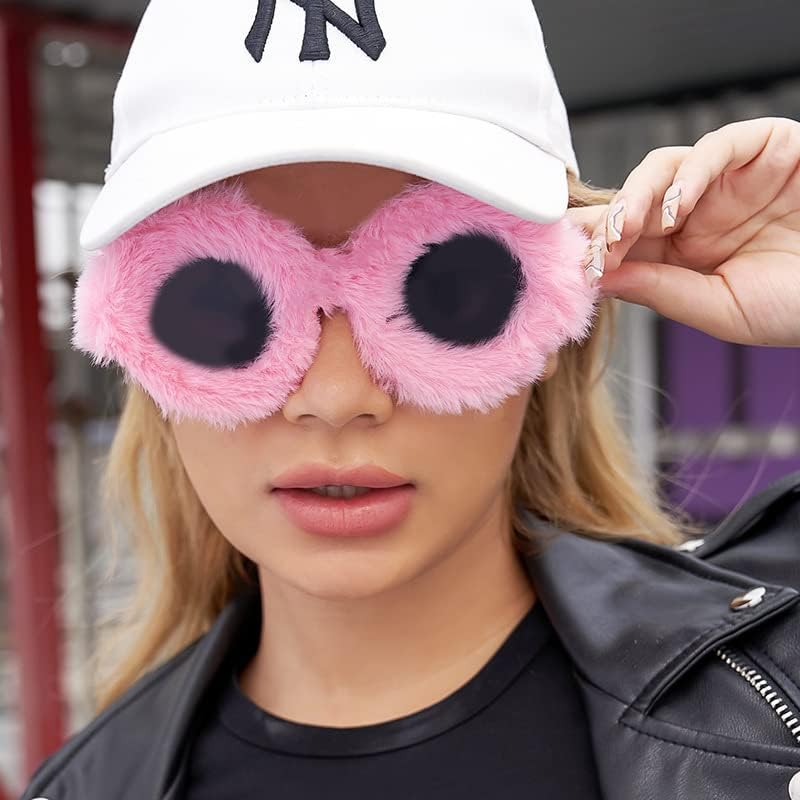 FEISEDY Women Plush Fuzzy Round Sunglasses Punk Soft Velvet Shades Ladies Handmade Party Cosplay Eyewear B2889 - Image 3