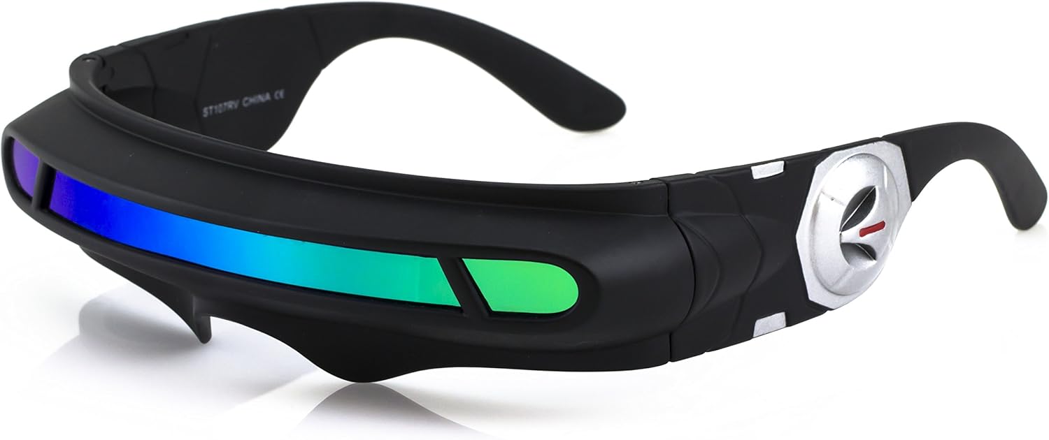 FLAWLESS EYEWEAR Futuristic Space Alien Costume Party Cyclops Shield Colored Mirror Mono Lens Wrap Sunglasses 147mm - Image 7
