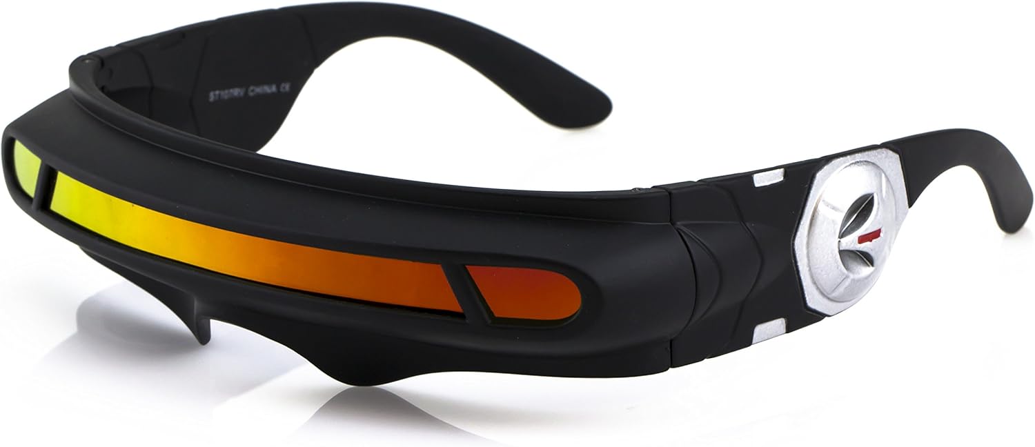 FLAWLESS EYEWEAR Futuristic Space Alien Costume Party Cyclops Shield Colored Mirror Mono Lens Wrap Sunglasses 147mm - Image 10