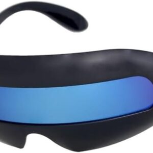 Futuristic Cyclops Mirror Single Lens Oval Sunglasses (Red Sunset Lens)