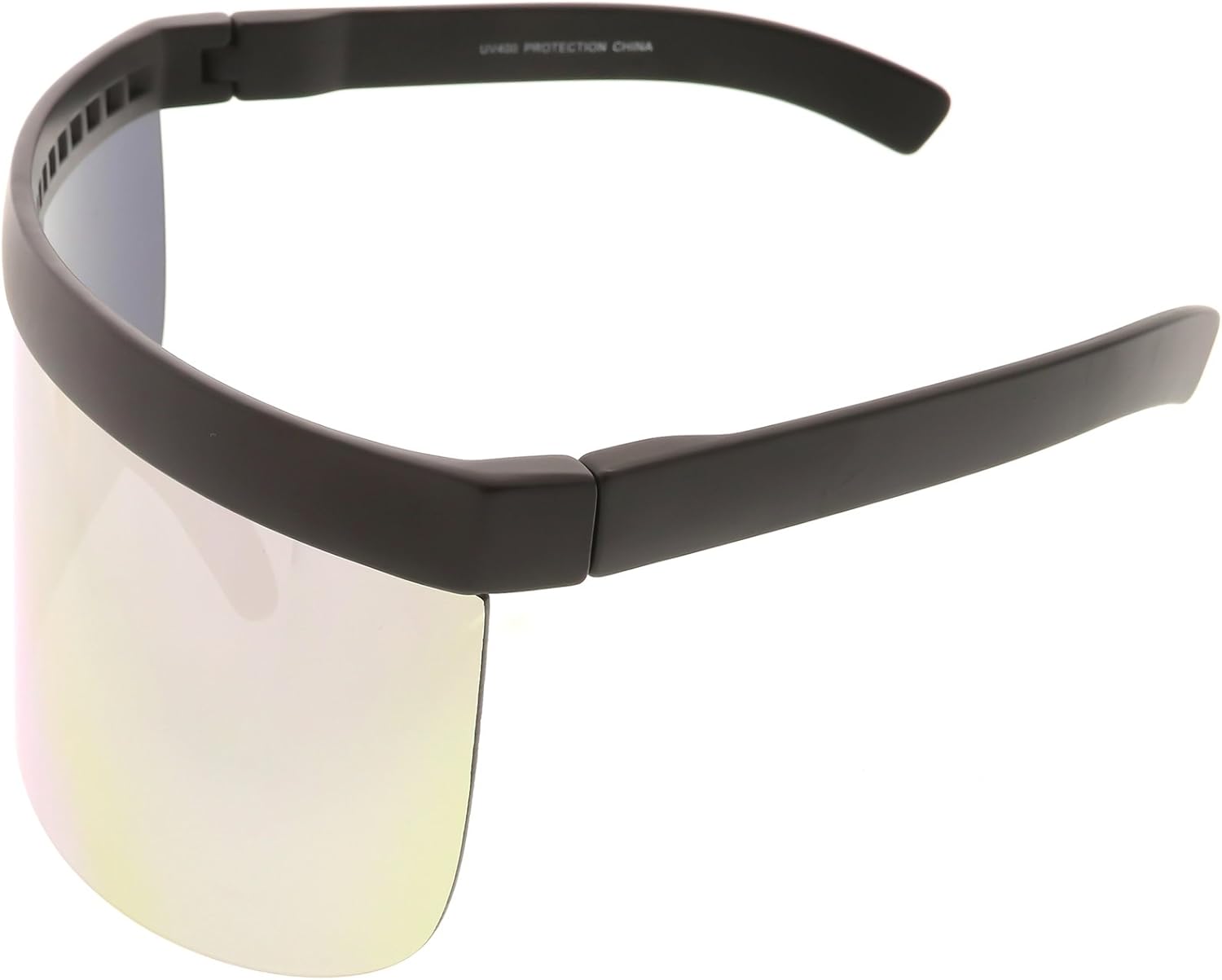 Futuristic Oversize Shield Visor Sunglasses Flat Top Mirrored Mono Lens 172mm (Pink Mirror) - Image 3