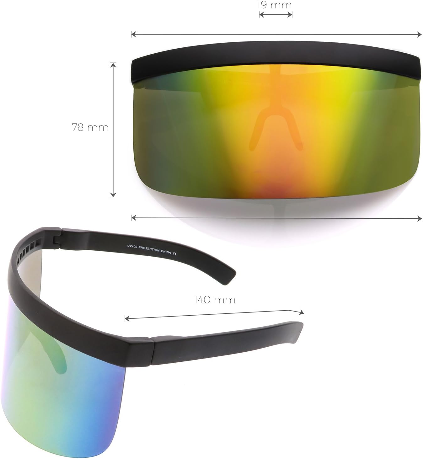 Futuristic Oversize Shield Visor Sunglasses Flat Top Mirrored Mono Lens 172mm (Pink Mirror) - Image 5