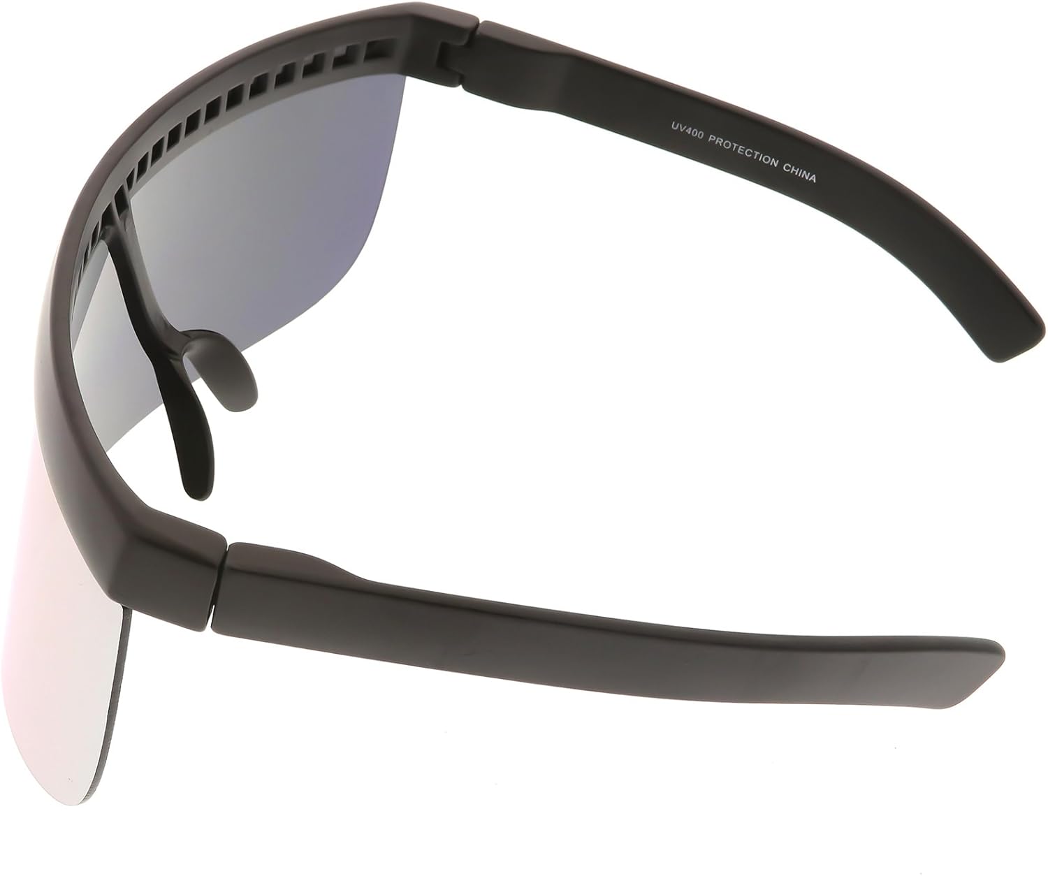 Futuristic Oversize Shield Visor Sunglasses Flat Top Mirrored Mono Lens 172mm (Pink Mirror) - Image 4