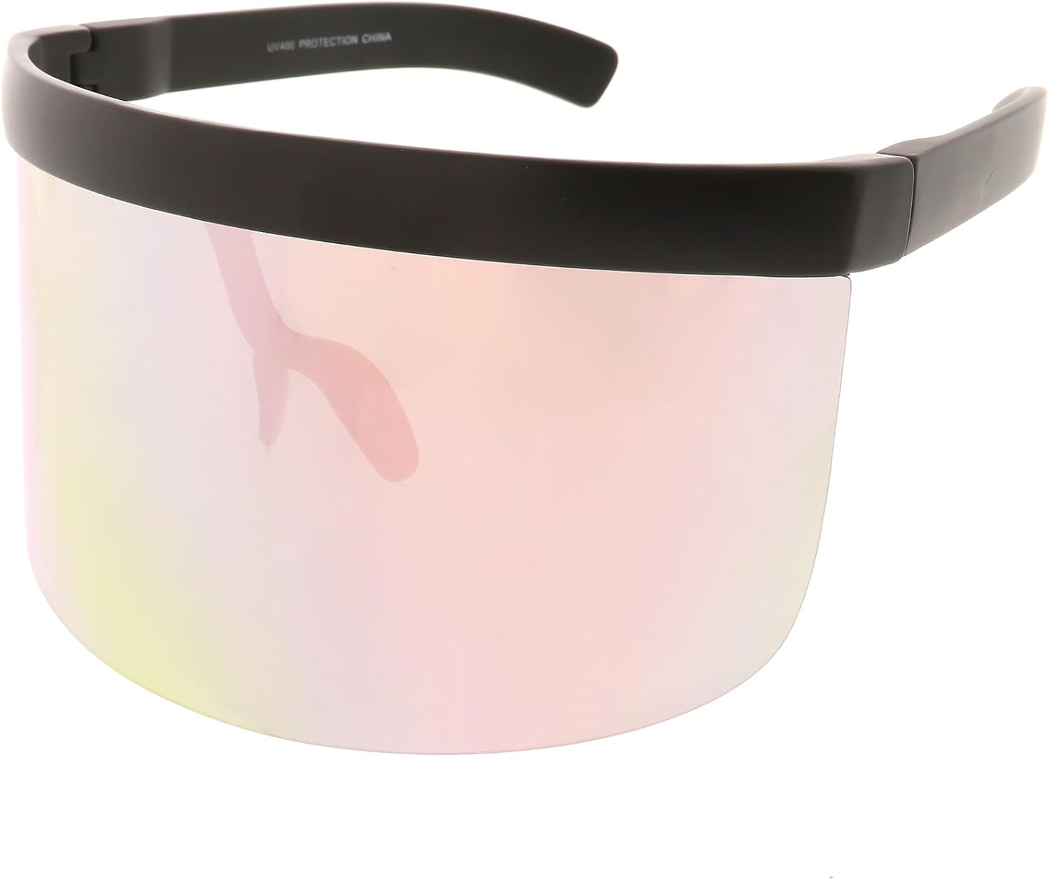 Futuristic Oversize Shield Visor Sunglasses Flat Top Mirrored Mono Lens 172mm (Pink Mirror) - Image 2