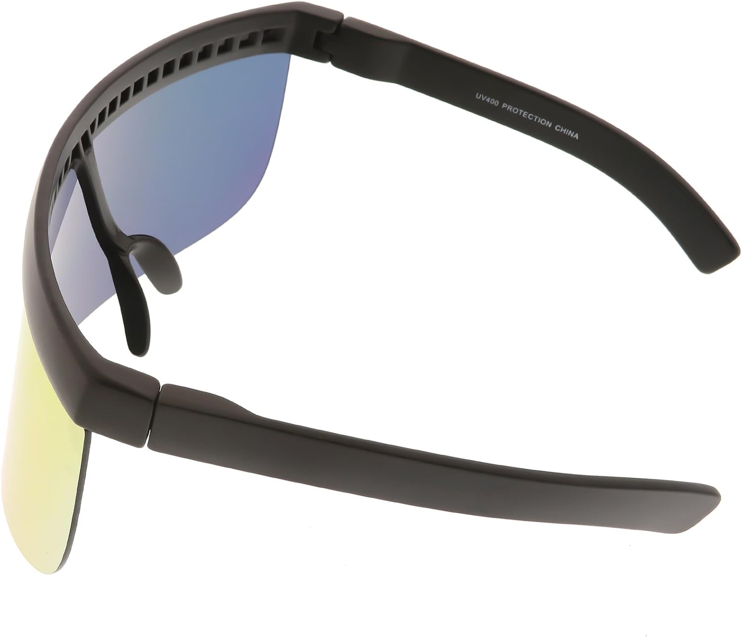 Futuristic Oversize Shield Visor Sunglasses Flat Top Mirrored Mono Lens 172mm (Red Orange Mirror) - Image 4