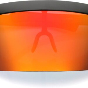 Futuristic Oversize Shield Visor Sunglasses Flat Top Mirrored Mono Lens 172mm (Red Orange Mirror)
