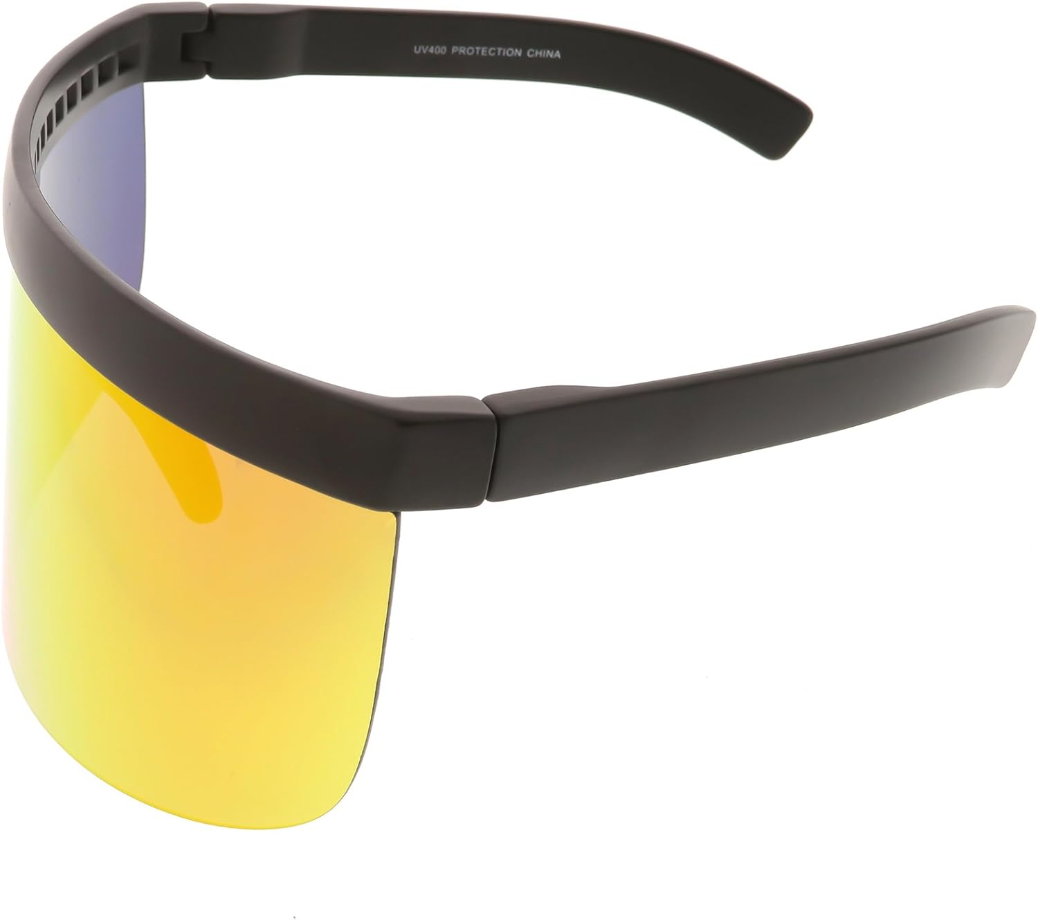 Futuristic Oversize Shield Visor Sunglasses Flat Top Mirrored Mono Lens 172mm (Red Orange Mirror) - Image 3