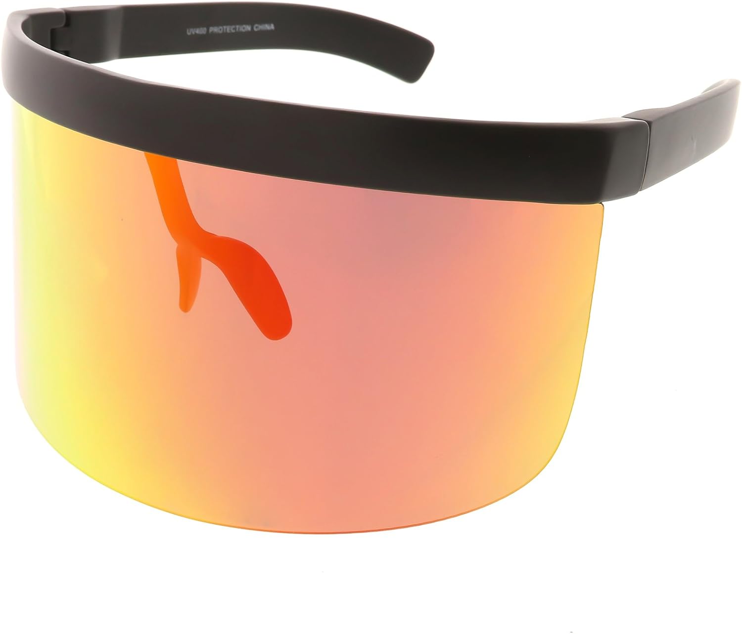 Futuristic Oversize Shield Visor Sunglasses Flat Top Mirrored Mono Lens 172mm (Red Orange Mirror) - Image 2