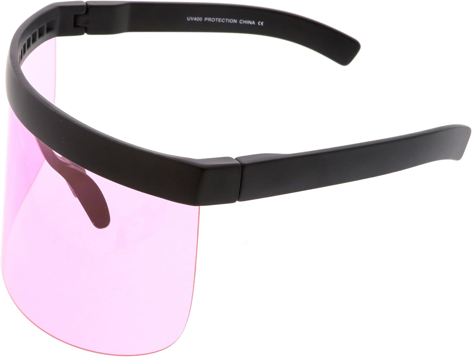 Futuristic Oversize Shield Visor Sunglasses With Flat Top Colored Mono Lens 172mm (Pink) - Image 3