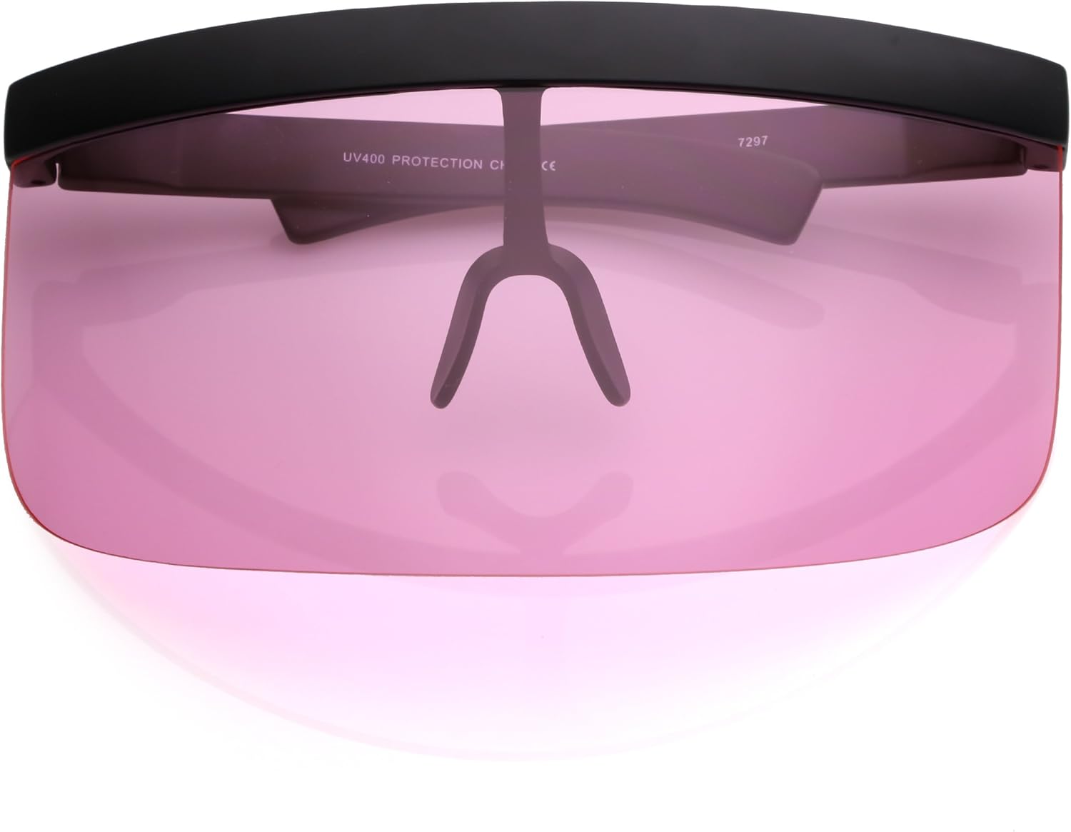 Futuristic Oversize Shield Visor Sunglasses With Flat Top Colored Mono Lens 172mm (Pink)