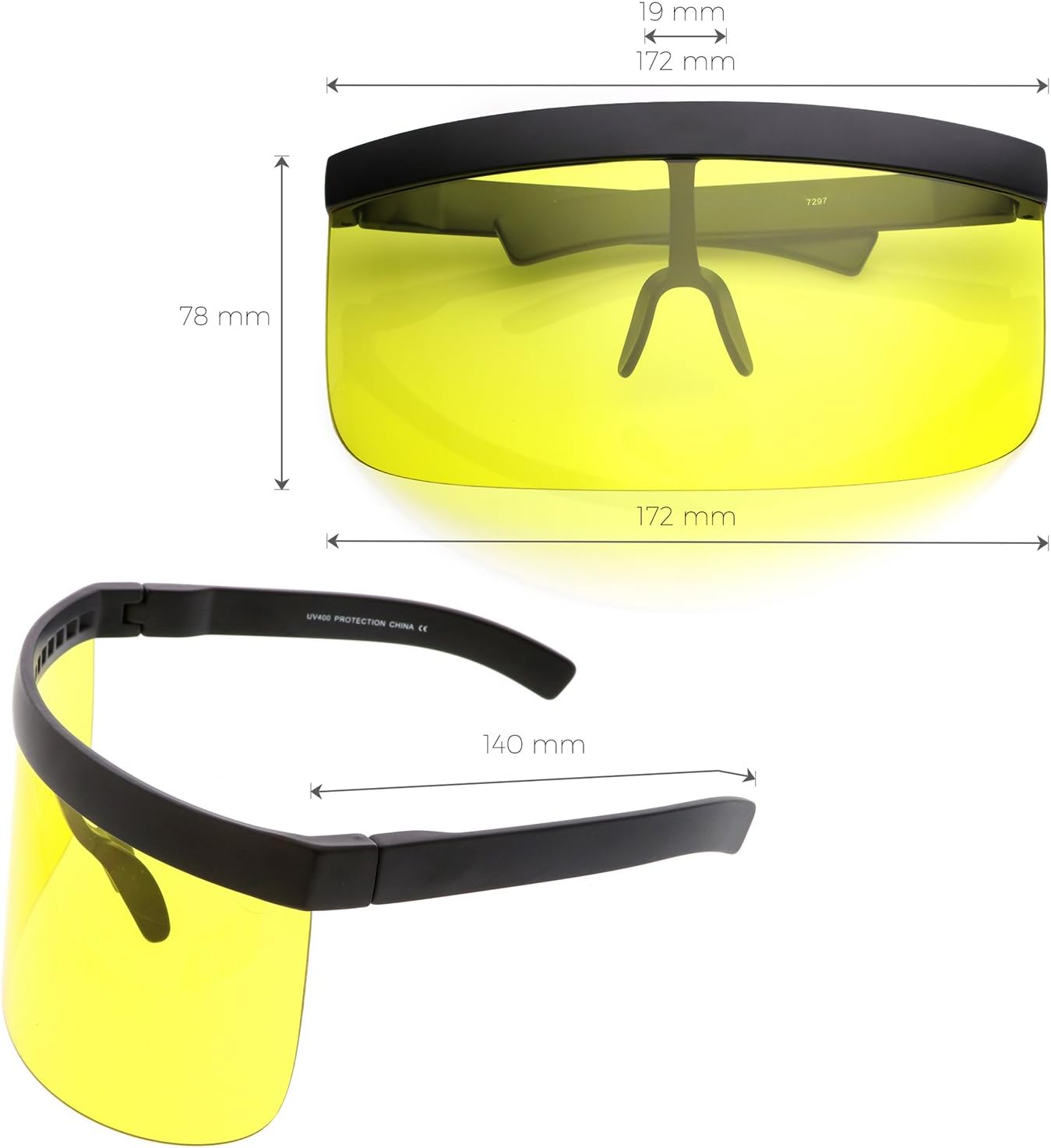 Futuristic Oversize Shield Visor Sunglasses With Flat Top Colored Mono Lens 172mm (Pink) - Image 5