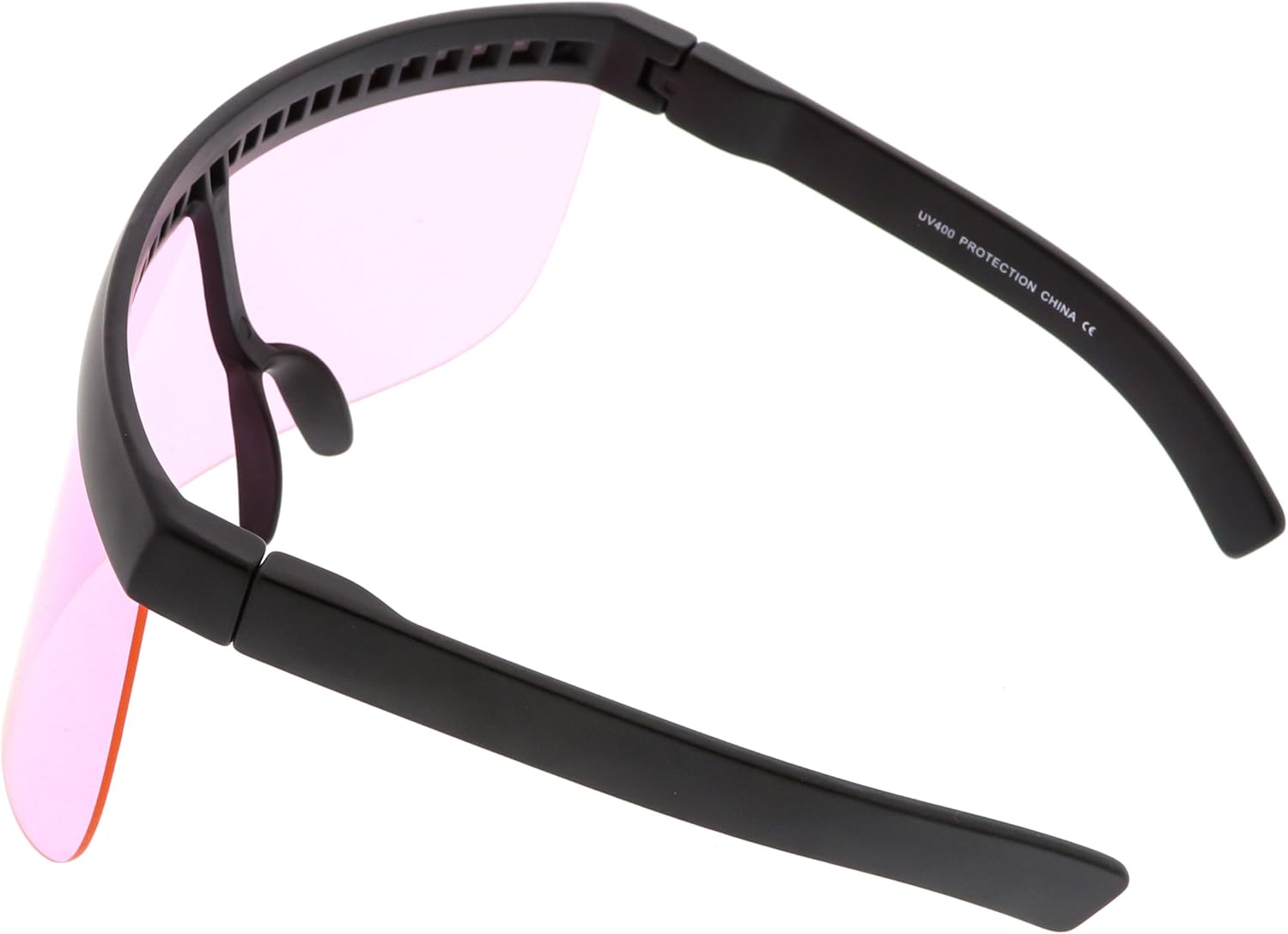 Futuristic Oversize Shield Visor Sunglasses With Flat Top Colored Mono Lens 172mm (Pink) - Image 4