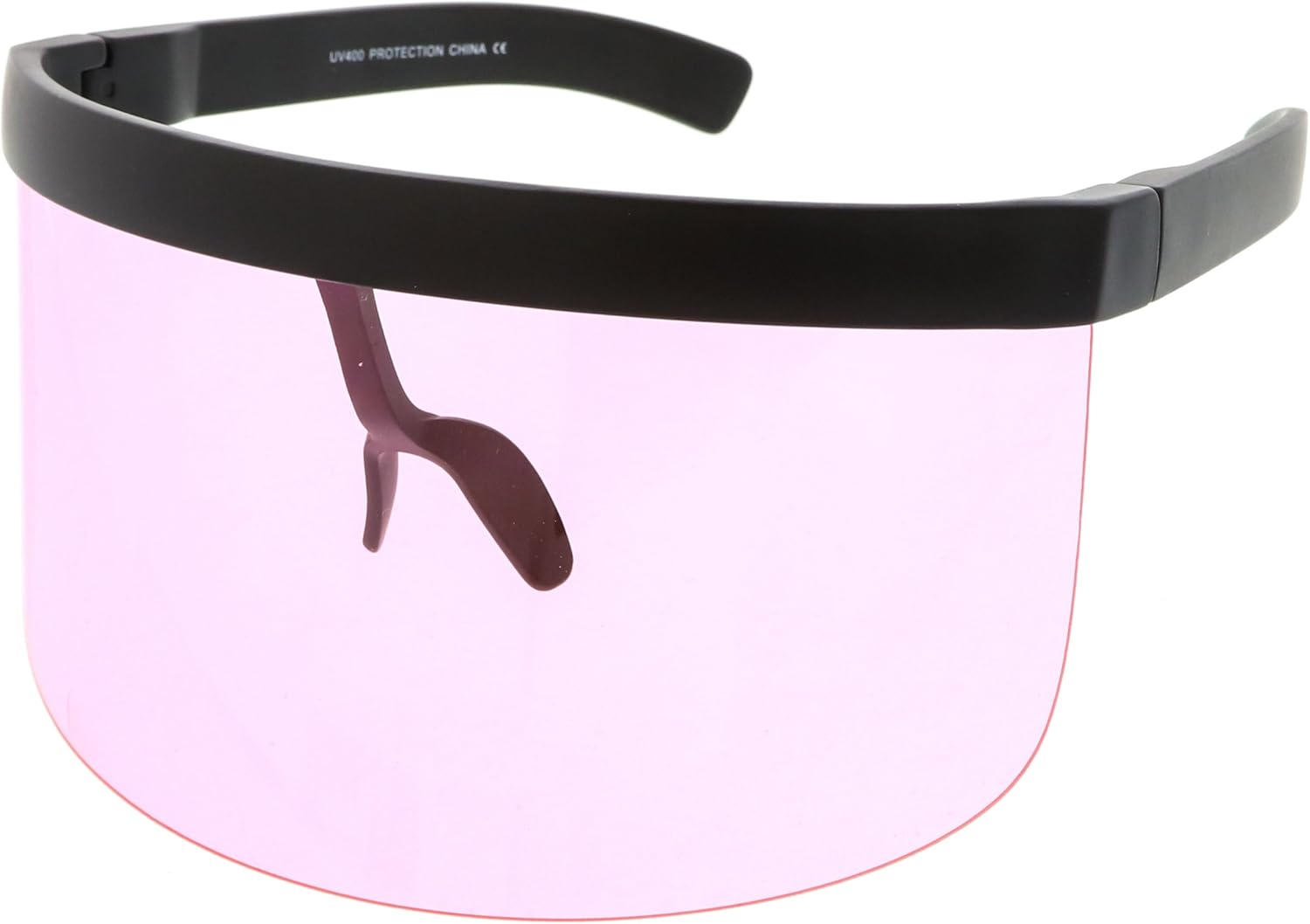 Futuristic Oversize Shield Visor Sunglasses With Flat Top Colored Mono Lens 172mm (Pink) - Image 2