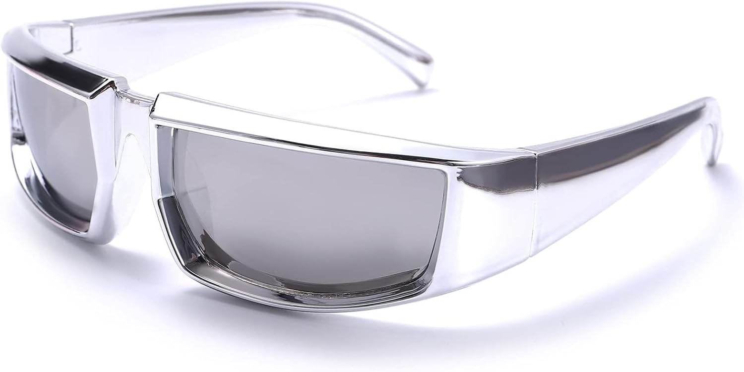 GUVIVI Wrap Around Trendy Sunglasses For Womens Men Fashion Futuristic Rectangle Sunglasses Thick Chunky Sun Glasses Eyewear