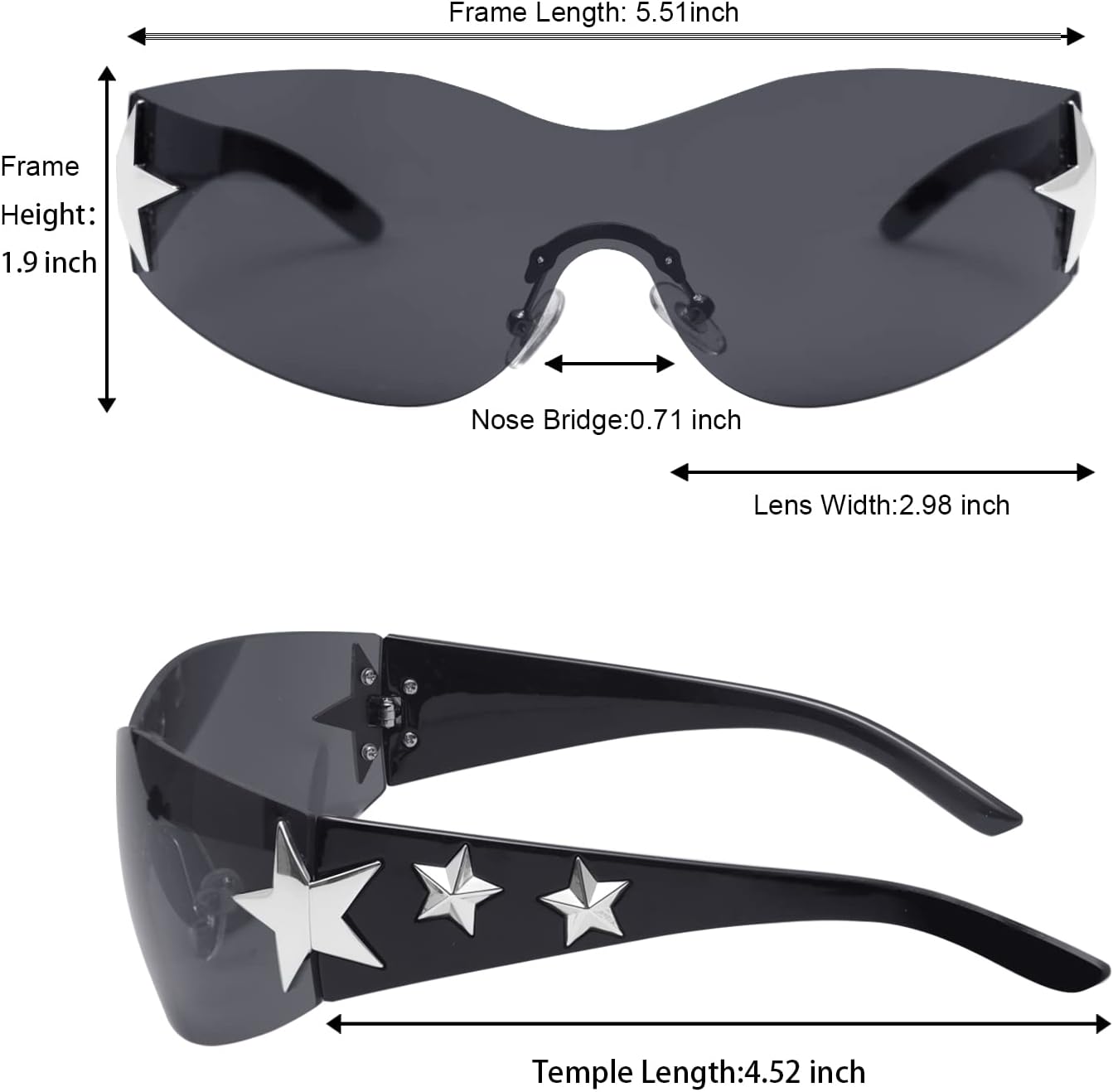 Haqptul Rimless Y2K Sunglasses Star Wrap Around Glasses 2000S Accessories for Women Men Trendy Fashion Cool Shield Shades - Image 5