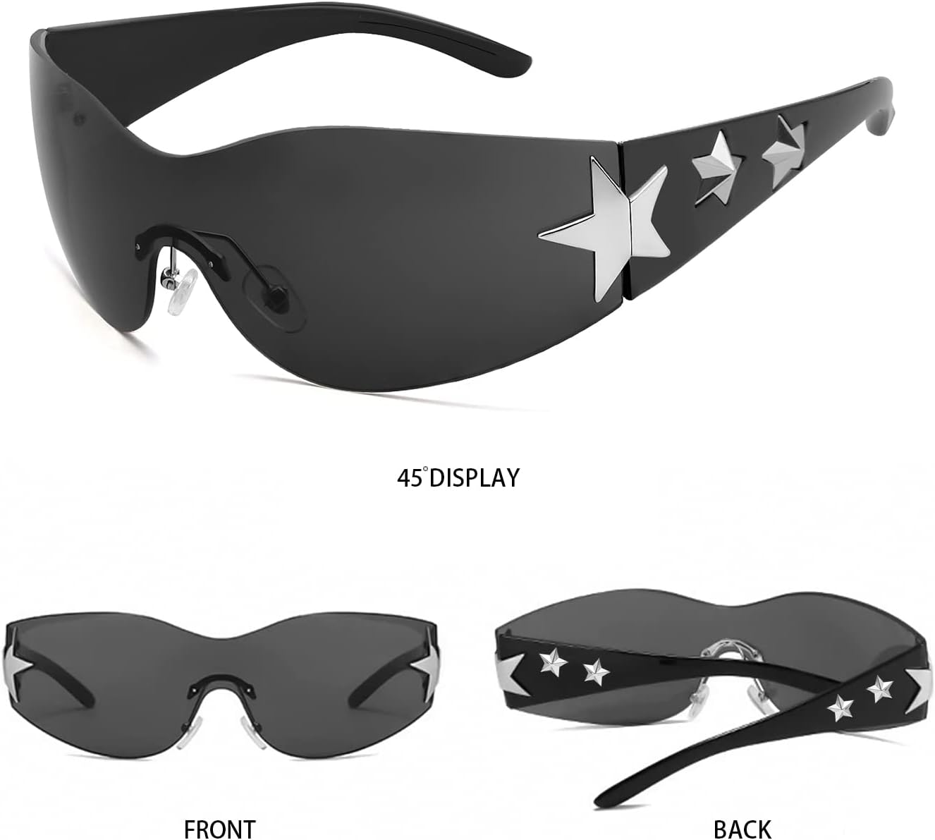 Haqptul Rimless Y2K Sunglasses Star Wrap Around Glasses 2000S Accessories for Women Men Trendy Fashion Cool Shield Shades - Image 6