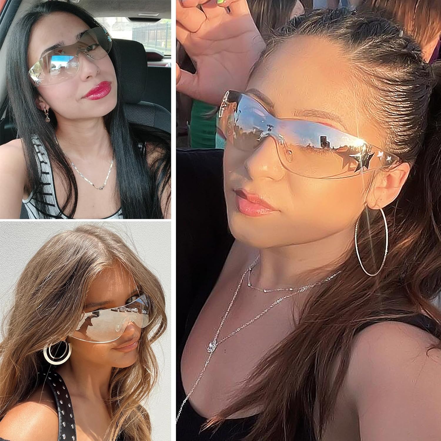 Haqptul Rimless Y2K Sunglasses Star Wrap Around Glasses 2000S Accessories for Women Men Trendy Fashion Cool Shield Shades - Image 2