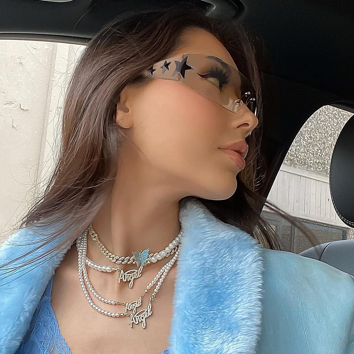 Haqptul Rimless Y2K Sunglasses Star Wrap Around Glasses 2000S Accessories for Women Men Trendy Fashion Cool Shield Shades - Image 7