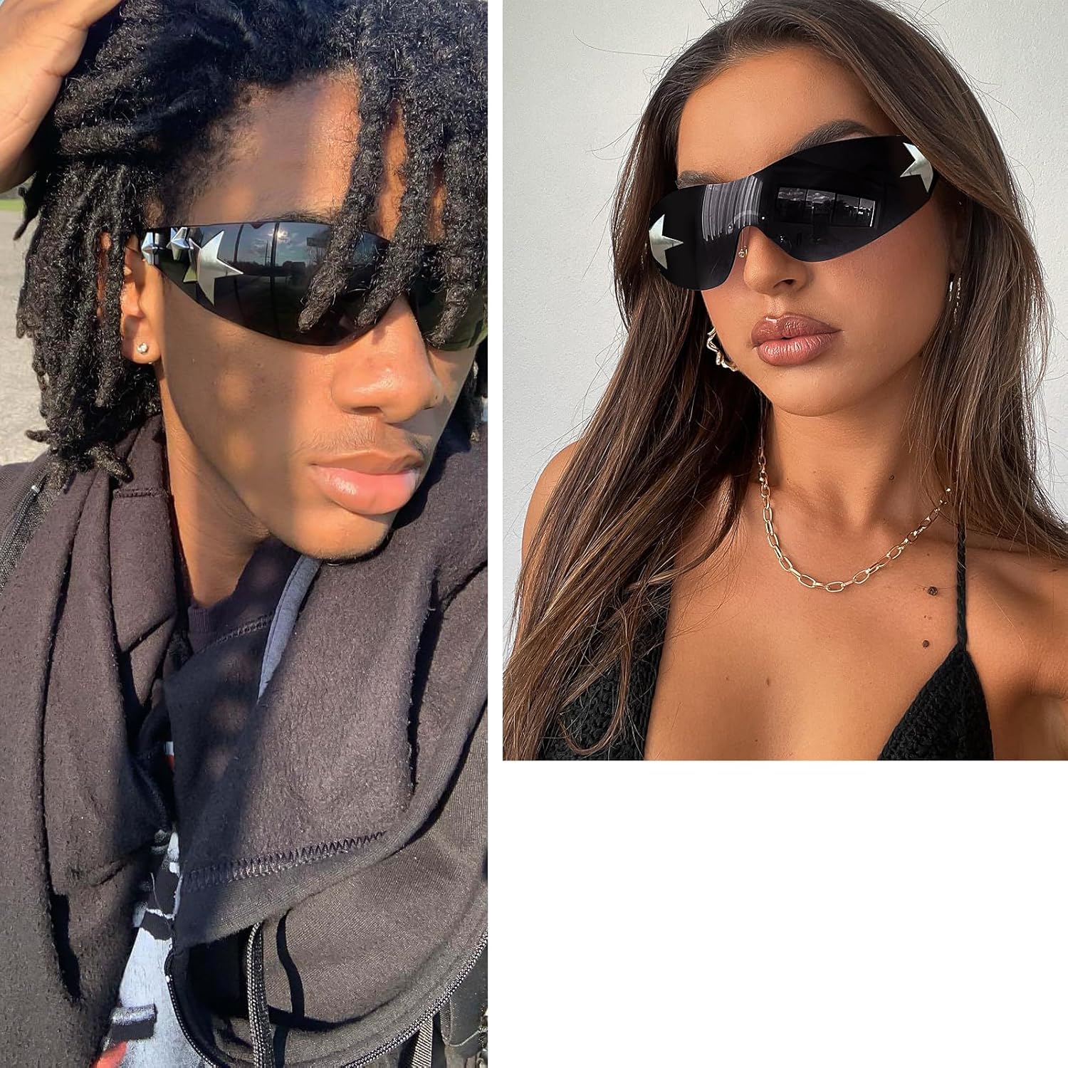 Haqptul Rimless Y2K Sunglasses Star Wrap Around Glasses 2000S Accessories for Women Men Trendy Fashion Cool Shield Shades - Image 3