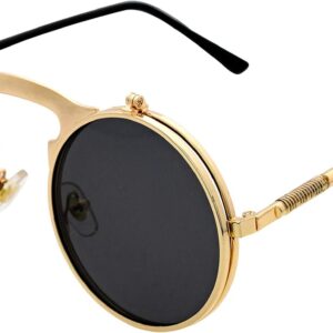 J&L Glasses Retro Flip-Up Round Goggles Steampunk Sunglasses