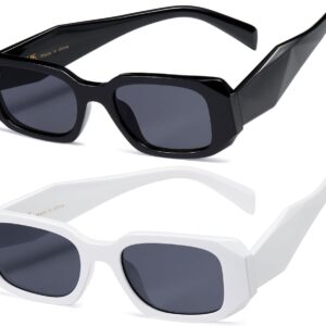 kimorn Rectangle Sunglasses for Women Men Trendy Retro Trendy Sun Glasses 90’s Vintage Square Frame K1307 (Black+White Frame Grey Lens)