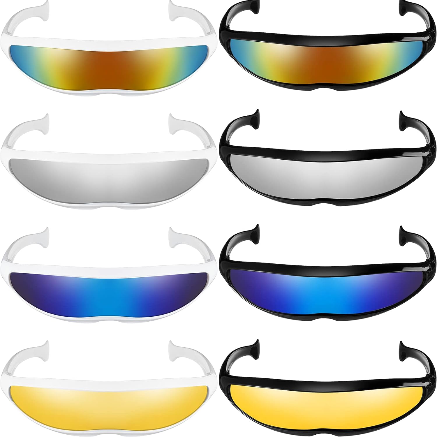 Konohan 8 Pairs Futuristic Sunglasses Color Mirror Lens Narrow Visor Sunglasses Future Glasses Space Glasses for Women Men