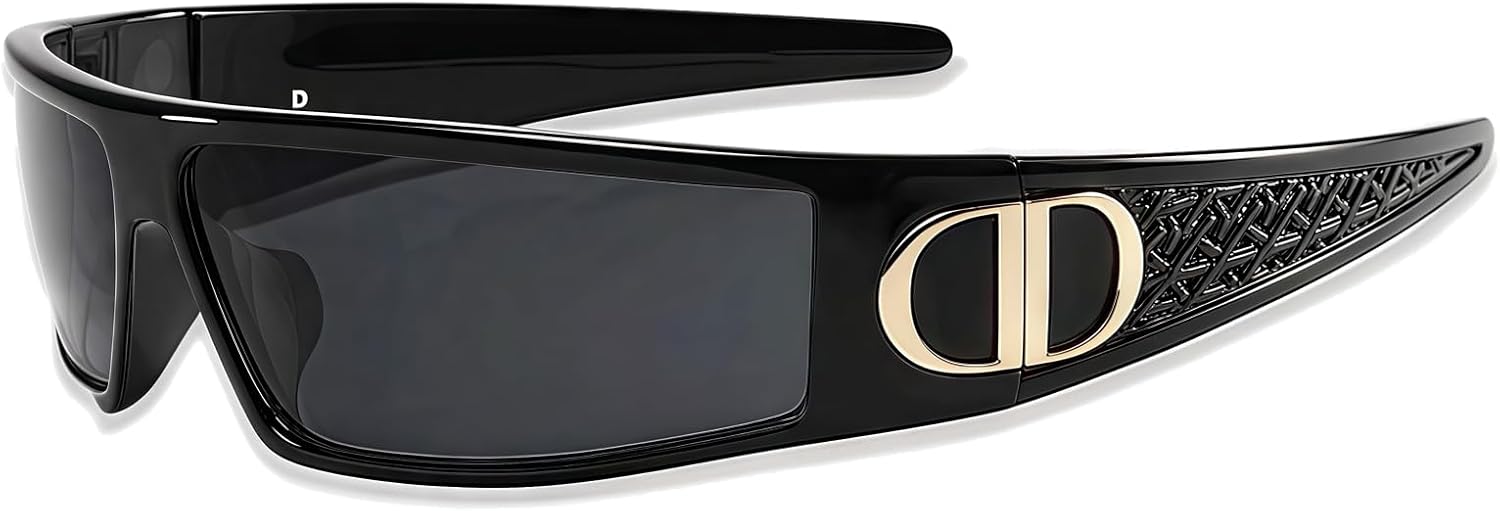 KUKASEN Y2K Sunglasses for Women and Men, Oversized Wrap Around Headband, UV400 Futuristic Visor Shades for Running, Cycling