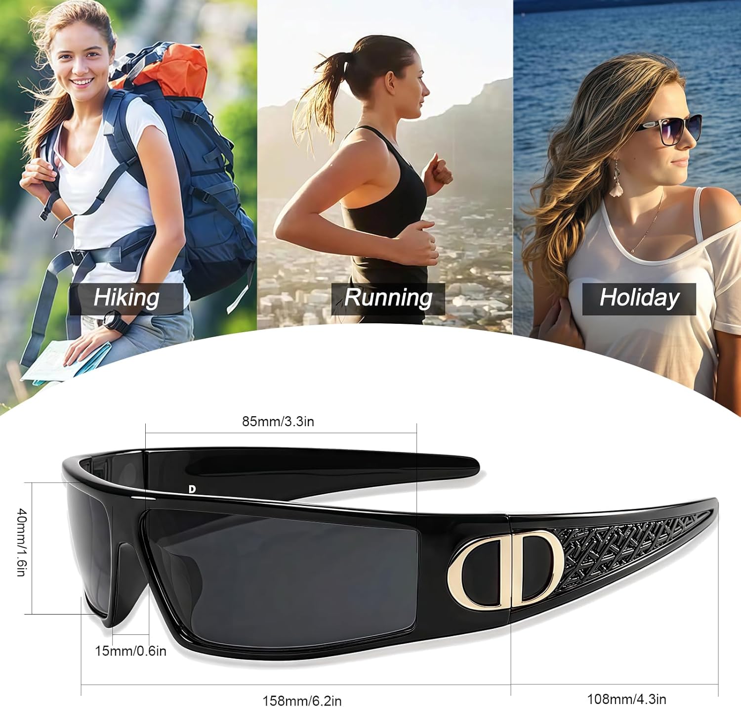 KUKASEN Y2K Sunglasses for Women and Men, Oversized Wrap Around Headband, UV400 Futuristic Visor Shades for Running, Cycling - Image 4